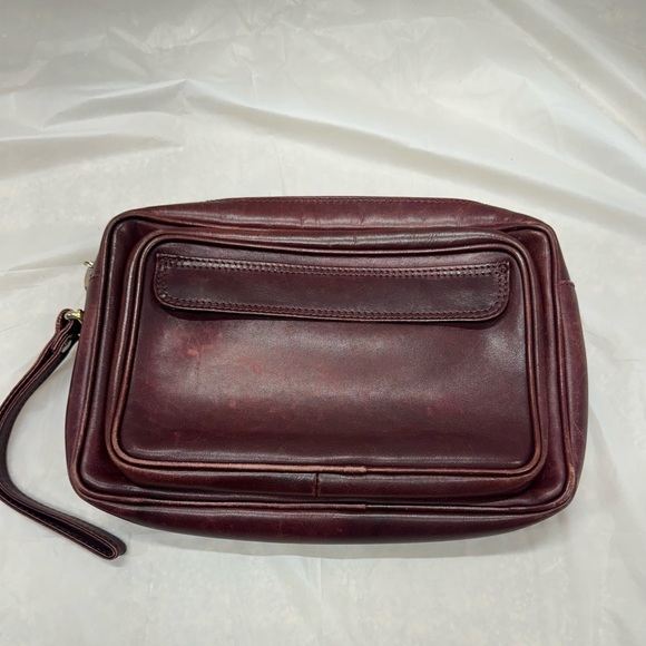 Bally Made in Italy Toiletry Bag Leather Vintage Unisex Burgundy Color